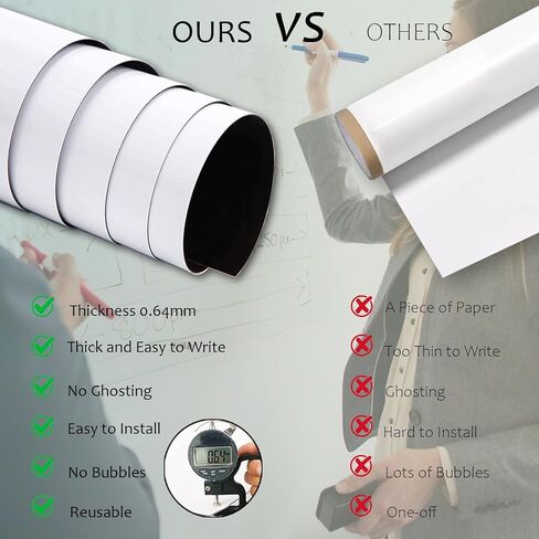 Magnetic Whiteboard Contact Paper - Self-Adhesive Dry Erase Board Sticker for Walls - Ideal Writing Surface for Office or Home - Includes Marker, Magnetic Eraser, and Holder in Saudi Arabia
