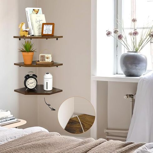 RoleDes Corner Shelf Wall Mount Floating Corner Shelves Organizer for Wall, Rustic Wood Wall Storage Display Shelves for Living Room Bedroom Bathroom Kitchen in Saudi Arabia