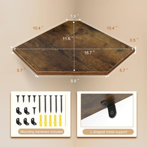 RoleDes Corner Shelf Wall Mount Floating Corner Shelves Organizer for Wall, Rustic Wood Wall Storage Display Shelves for Living Room Bedroom Bathroom Kitchen in Saudi Arabia