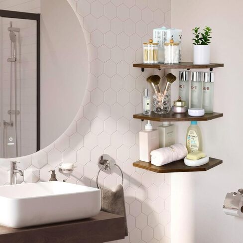 RoleDes Corner Shelf Wall Mount Floating Corner Shelves Organizer for Wall, Rustic Wood Wall Storage Display Shelves for Living Room Bedroom Bathroom Kitchen in Saudi Arabia