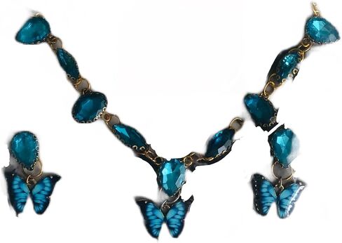 Crystal Rhinestones and enamel Butterfly charm Necklace and Earrings fashion costume jewelry Set (Light blue) in Saudi Arabia