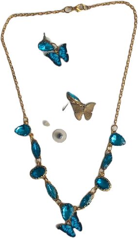 Crystal Rhinestones and enamel Butterfly charm Necklace and Earrings fashion costume jewelry Set (Light blue) in Saudi Arabia