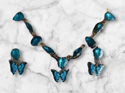 Crystal Rhinestones and enamel Butterfly charm Necklace and Earrings fashion costume jewelry Set (Light blue) in Saudi Arabia