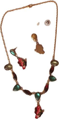 Crystal Rhinestones and enamel Butterfly charm Necklace and Earrings fashion costume jewelry Set (Light blue) in Saudi Arabia