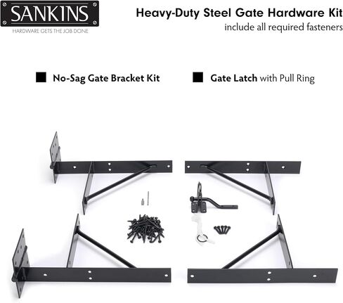 SANKINS دعامة زاوية بوابة مضادة للتدلي، طقم إطار بوابة عالي التحمل مع مزلاج بوابة ذاتية القفل، أجهزة بوابة سوداء للسياج الخشبي، أبواب السقيفة، بوابات الممر، بوابات كورال، نوافذ خشبية in Kuwait