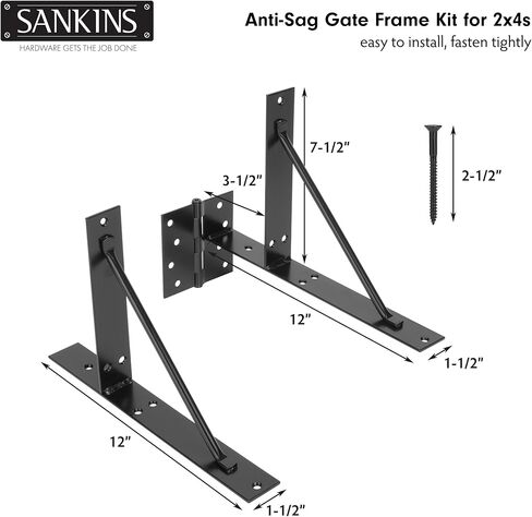 SANKINS دعامة زاوية بوابة مضادة للتدلي، طقم إطار بوابة عالي التحمل مع مزلاج بوابة ذاتية القفل، أجهزة بوابة سوداء للسياج الخشبي، أبواب السقيفة، بوابات الممر، بوابات كورال، نوافذ خشبية in Kuwait