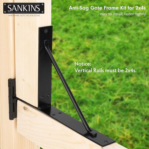 SANKINS دعامة زاوية بوابة مضادة للتدلي، طقم إطار بوابة عالي التحمل مع مزلاج بوابة ذاتية القفل، أجهزة بوابة سوداء للسياج الخشبي، أبواب السقيفة، بوابات الممر، بوابات كورال، نوافذ خشبية in Kuwait
