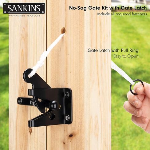 SANKINS دعامة زاوية بوابة مضادة للتدلي، طقم إطار بوابة عالي التحمل مع مزلاج بوابة ذاتية القفل، أجهزة بوابة سوداء للسياج الخشبي، أبواب السقيفة، بوابات الممر، بوابات كورال، نوافذ خشبية in Kuwait