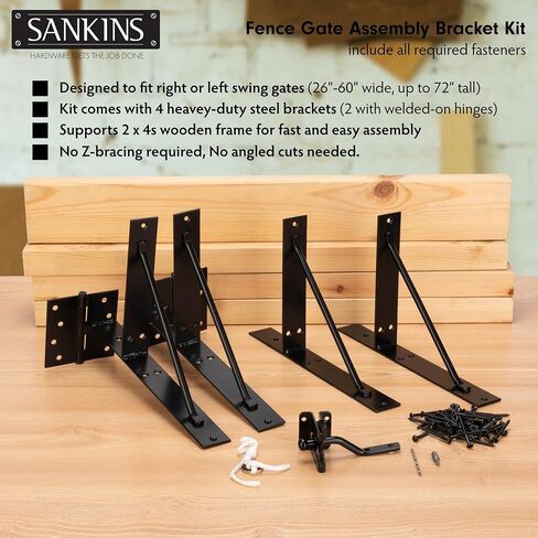 SANKINS دعامة زاوية بوابة مضادة للتدلي، طقم إطار بوابة عالي التحمل مع مزلاج بوابة ذاتية القفل، أجهزة بوابة سوداء للسياج الخشبي، أبواب السقيفة، بوابات الممر، بوابات كورال، نوافذ خشبية in Kuwait