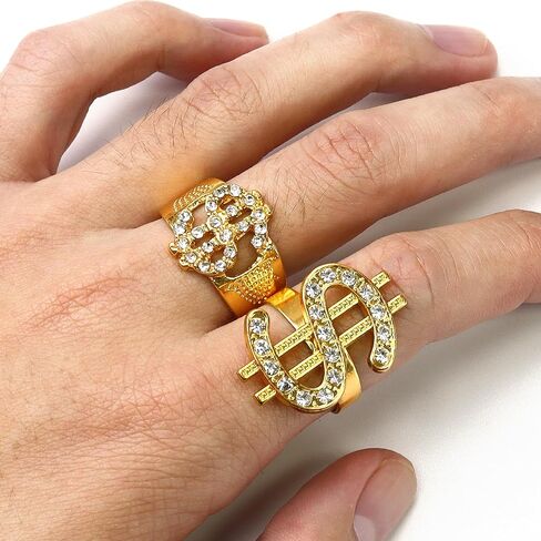 Nobgum 8Pcs Hip Hop Costume Accessories kit，80s/90s Hip Hop Fancy Dress with Gold Dollar Sign Necklace Sunglasses Rings Bracelet Radio Microphone Balloon, Rapper Accessories for Men Women in Kuwait