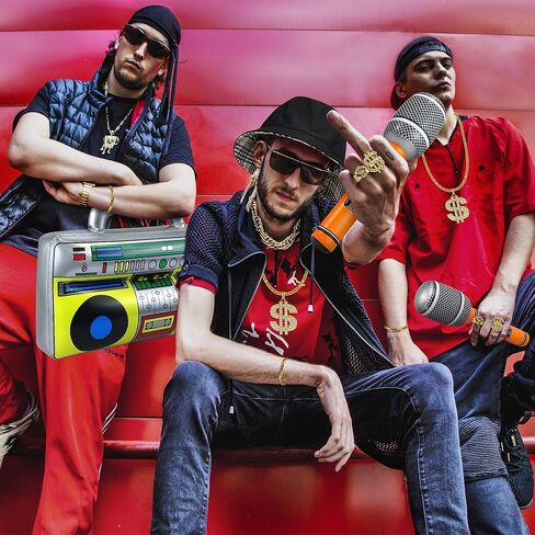 Nobgum 8Pcs Hip Hop Costume Accessories kit，80s/90s Hip Hop Fancy Dress with Gold Dollar Sign Necklace Sunglasses Rings Bracelet Radio Microphone Balloon, Rapper Accessories for Men Women in Kuwait