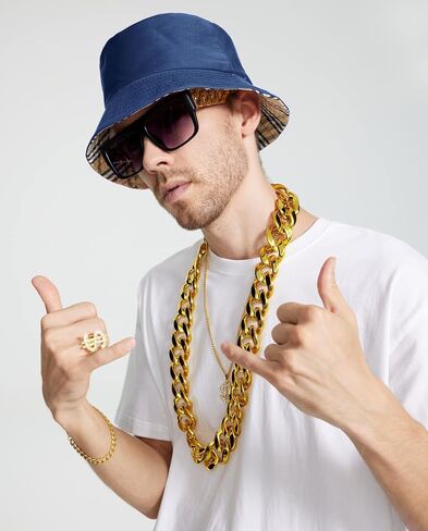 Gionforsy Hip Hop Costume Kit 80s 90s Rapper Accessories Bucket Hat Sunglasses Gold Chain Bracelet Ring in Kuwait