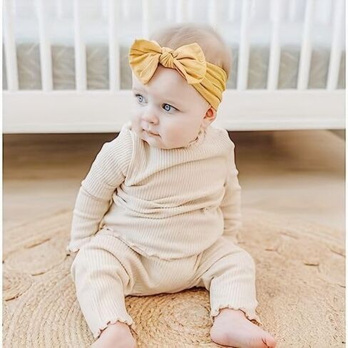 JOYOYO 3 Colors Soft Wide Turban Baby Headbands with 4.5 inches Hair Bow Headbands for Baby Girls Infants Newborn Hair Accessories Toddlers Kids and Children(Pink Purple Purple) in Saudi Arabia