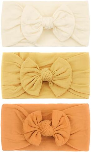 JOYOYO 3 Colors Soft Wide Turban Baby Headbands with 4.5 inches Hair Bow Headbands for Baby Girls Infants Newborn Hair Accessories Toddlers Kids and Children(Pink Purple Purple) in Saudi Arabia