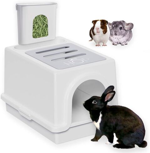 HOP Rabbit Litter Box, Less Mess Designed for Rabbits/Bunnies. Includes Built-in and Removable Hay Feeder and Cover. Dishwasher Safe and BPA-Free. Cat, Guinea Pig and Chinchilla Friendly Too. in Saudi Arabia