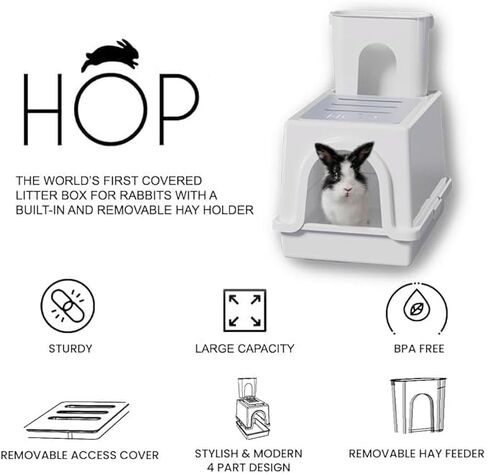 HOP Rabbit Litter Box, Less Mess Designed for Rabbits/Bunnies. Includes Built-in and Removable Hay Feeder and Cover. Dishwasher Safe and BPA-Free. Cat, Guinea Pig and Chinchilla Friendly Too. in Saudi Arabia