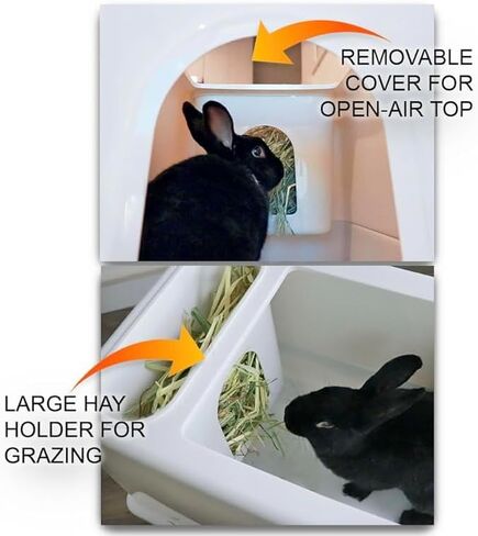 HOP Rabbit Litter Box, Less Mess Designed for Rabbits/Bunnies. Includes Built-in and Removable Hay Feeder and Cover. Dishwasher Safe and BPA-Free. Cat, Guinea Pig and Chinchilla Friendly Too. in Saudi Arabia