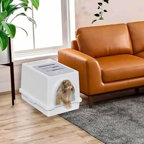 HOP Rabbit Litter Box, Less Mess Designed for Rabbits/Bunnies. Includes Built-in and Removable Hay Feeder and Cover. Dishwasher Safe and BPA-Free. Cat, Guinea Pig and Chinchilla Friendly Too. in Saudi Arabia