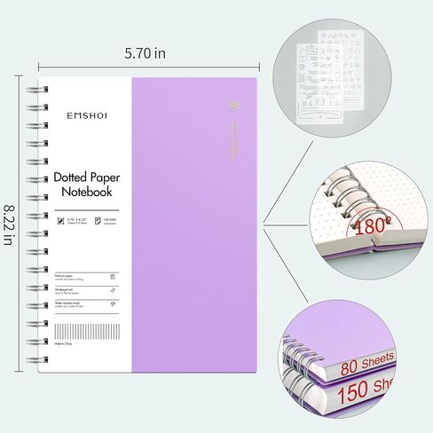 EMSHOI A5 Spiral Notebook Bullet Dotted journal, Small 5.7" X 8.22", 300 Pages/150 Sheets, 100gsm Dot Grid Paper, Waterproof Hardcover, for Office School Women Men Work Writing Notes-Pink in Saudi Arabia