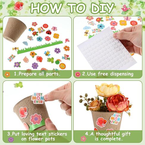 Resurhang 80 حزمة الحرف اليدوية لعيد الأم للأطفال السائبة الربيع الحرف حديقة وعاء الورق مع ملصق DIY وعاء الزهور الخاص بك زراعة مجموعة النمو للفصول الدراسية المدرسة المنزل الفن هدية in Kuwait