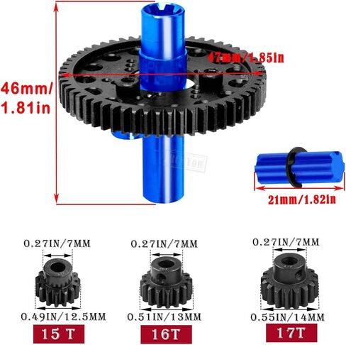 قابض شبشب RCMYou 57T Spur Gear مع تروس 15T/16T/17T تناسب تروس تروس 3.175 مم (1/8 بوصة) ترقيات متوافقة مع عمود 1/10 Granite/Senton/Big Rock/Vorteks 3s، Kraton/Outcast 4S، 1/8 Typhon 3S، الأزرق الداكن in Saudi Arabia