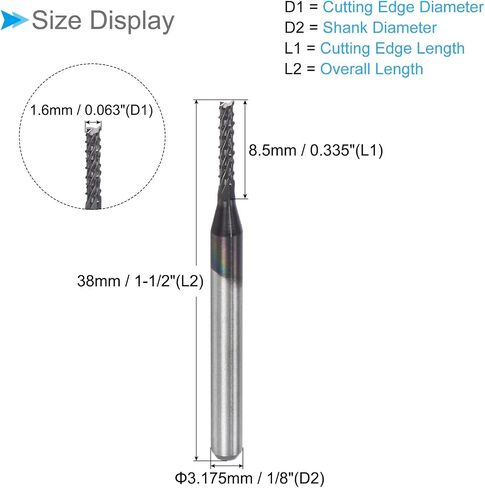CoCud End Mill CNC Router Bits, 1/8" Shank 8.5mm Cutting 1.6mm Dia, Diamond Film Tungsten Carbide Milling Cutter Right Hand - (Applications: for CNC Drilling Engraving), 10-Pieces in Saudi Arabia