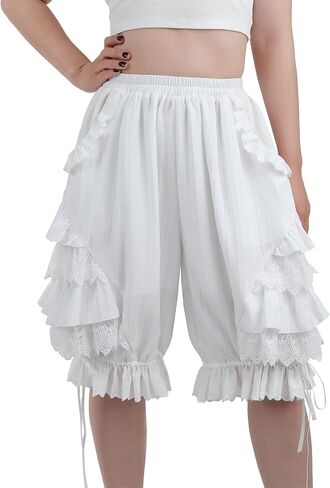 Nuoqi White Ruffle Bloomer for Women Cotton Victorian Pantaloons Knee Length Bloomer in Saudi Arabia