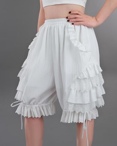Nuoqi White Ruffle Bloomer for Women Cotton Victorian Pantaloons Knee Length Bloomer in Saudi Arabia