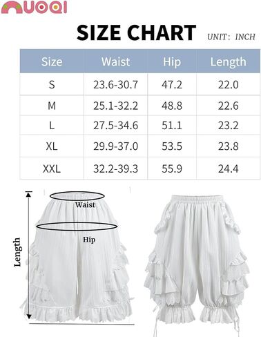 Nuoqi White Ruffle Bloomer for Women Cotton Victorian Pantaloons Knee Length Bloomer in Saudi Arabia