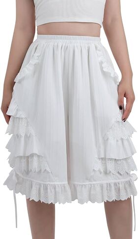 Nuoqi White Ruffle Bloomer for Women Cotton Victorian Pantaloons Knee Length Bloomer in Saudi Arabia