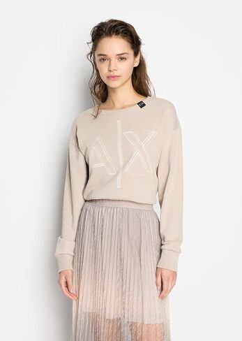 سويت شيرت نسائي من A｜X ARMANI EXCHANGE برقبة دائرية وطباعة شعار الفأس in Saudi Arabia
