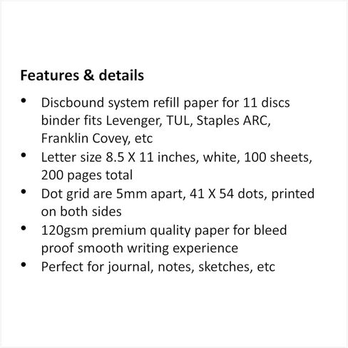 ورق إعادة تعبئة بحجم Letter من Discette، 8.5 × 11، شبكة منقطة، 120 جرامًا للمتر المربع، لـ 11 قرصًا، دفتر ومجلة Discbound، أبيض، 100 ورقة، 200 صفحة in Kuwait