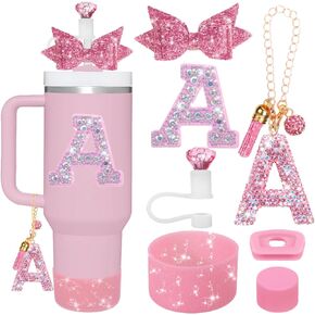 مجموعة إكسسوارات أكواب وردية من Mity Rain مكونة من 7 قطع لكأس ستانلي، وديكورات الأحرف الأولى لأكواب ستانلي سعة 30 أونصة و40 أونصة (أ) in Kuwait