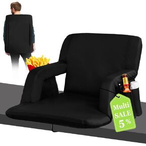 Stadium Seats for Bleachers-3 Heat Settings Backrest&Seat Cushion with Support, Portable Folding Stadium Chair with 6 Reclining, Storage Cup Holder for Football Games/Camping/Concerts (Heated, Black) in Saudi Arabia