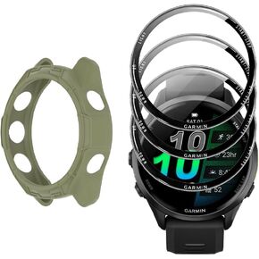 Watch Screen Protector +Watch Case Cover for Garmin Forerunner 970, [3-PCS] 3D Tempered Glass Film & TPU Bumper, Anti-Scratch, Bubble-Free, HD Clear, Shockproof Protection (Black) in Saudi Arabia