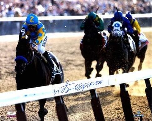 Athlon Sports CTBL-022528 16 x 20 in. 2015 Belmont Stakes Final Stretch Horse Racing Triple Crown Steiner Holo American Pharoah صورة موقعة مع فيكتور إسبينوزا in Kuwait