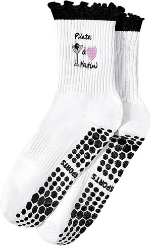 Century Star Cute Pilates Grip Socks Ruffle Frilly Yoga Crew Socks for Women-Non Slip Athletic Sticky Workout Barre Hospital in Saudi Arabia