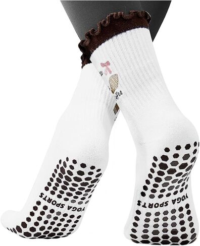 Century Star Cute Pilates Grip Socks Ruffle Frilly Yoga Crew Socks for Women-Non Slip Athletic Sticky Workout Barre Hospital in Saudi Arabia