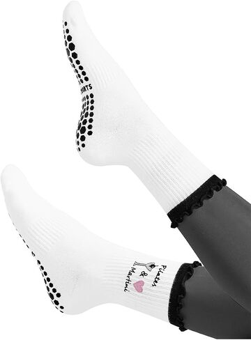 Century Star Cute Pilates Grip Socks Ruffle Frilly Yoga Crew Socks for Women-Non Slip Athletic Sticky Workout Barre Hospital in Saudi Arabia