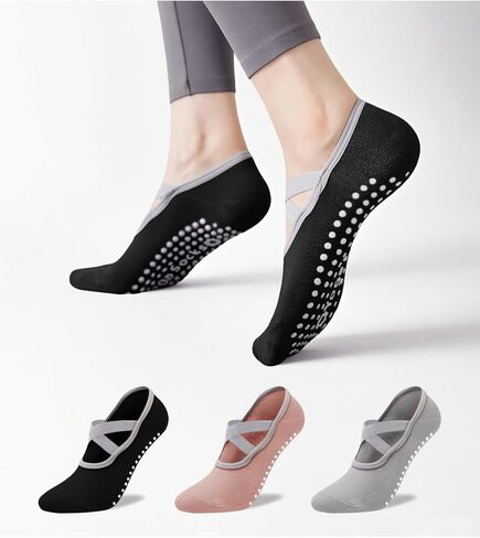 Non-slip Grips Pilates Cotton Socks For Women Ankle Grippy Straps Yoga Barre Ballet Dance Gripper Workouts Anti Skid Sock in Saudi Arabia