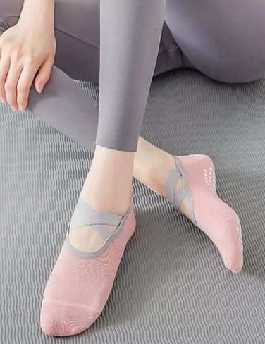 Non-slip Grips Pilates Cotton Socks For Women Ankle Grippy Straps Yoga Barre Ballet Dance Gripper Workouts Anti Skid Sock in Saudi Arabia