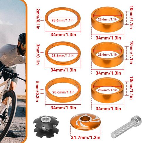 Bike Headset Spacer, 6Pcs Aluminium Alloy Bicycle Handlebar Stem Spacers Replacement Bicycle Stem Cap Set with Screw for Mountain Bike in Saudi Arabia