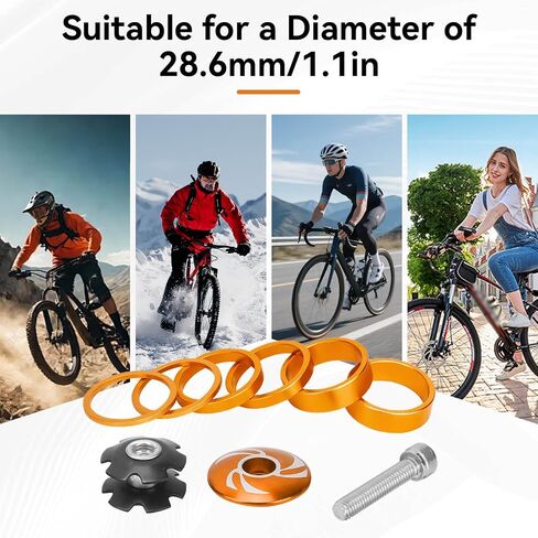 Bike Headset Spacer, 6Pcs Aluminium Alloy Bicycle Handlebar Stem Spacers Replacement Bicycle Stem Cap Set with Screw for Mountain Bike in Saudi Arabia