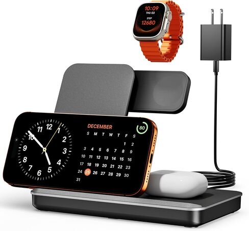 3 في محطة شحن واحدة لـ Apple ، تقف الشاحن اللاسلكي القابلة للطي لـ iPhone 16 15 14 13 ، Dock Fast Travel Phone Dock لأجهزة متعددة لـ Apple Watch Ultra 10 9 8 ، AirPods 4 3 Pro in Kuwait
