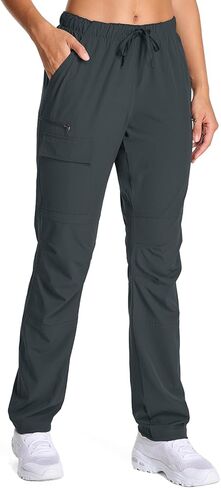 Women's Water-Repellent Hiking Pants - Windproof Lightweight with Elastic Waist & Cargo Zip Pockets (Fall Outdoor Travel) in Kuwait
