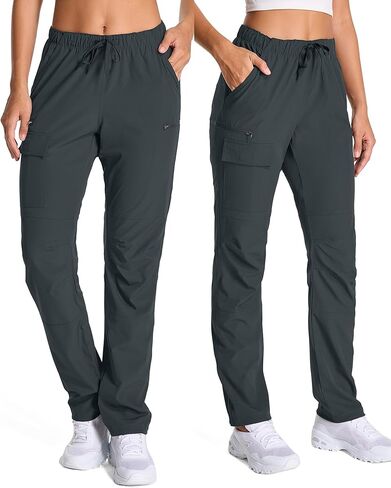 Women's Water-Repellent Hiking Pants - Windproof Lightweight with Elastic Waist & Cargo Zip Pockets (Fall Outdoor Travel) in Kuwait