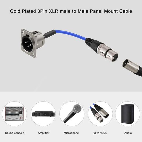 كابل D من النوع XLR بطول 1.6 قدم، عبوتان، أزرق، موصل مروري، D XLR أنثى إلى ذكر لصندوق المسرح المتميز، لوحة التصحيح، حامل اللوحة، صندوق الأرضية، بدون لحام لتثبيت الصوت الاحترافي in Kuwait