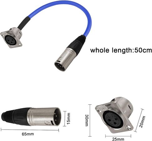 كابل D من النوع XLR بطول 1.6 قدم، عبوتان، أزرق، موصل مروري، D XLR أنثى إلى ذكر لصندوق المسرح المتميز، لوحة التصحيح، حامل اللوحة، صندوق الأرضية، بدون لحام لتثبيت الصوت الاحترافي in Kuwait