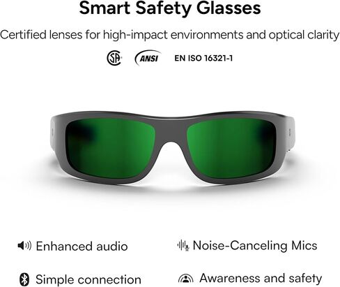 أكواب السلامة الذكية لوسيد درع للرجال والنساء ، إطار TR90 ، نظارات السلامة الذكية بلوتوث مع عدسات تكيفية خفيفة ، مكبرات صوت مفتوحة للميكروفون - ANSI Z87.1 (قياسي) in Kuwait