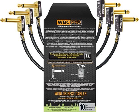 3 وحدات - 10 بوصة - WBC-PRO-Pedal - 22 AWG - غطاء منخفض (18pF/قدم) - درجة احترافية - قائم على الجرافيت - دواسة مزدوجة الحماية، تأثيرات، رقعة، كابل أداة مع موصلات TS بزاوية صغيرة مطلية بالذهب in Saudi Arabia